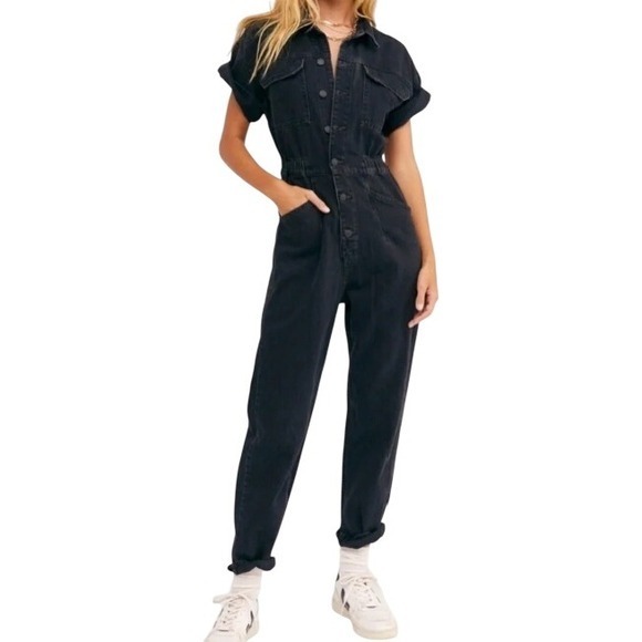 Free People Pants - Free People We The Free Womens S Marci Black Denim Utility Jumpsuit